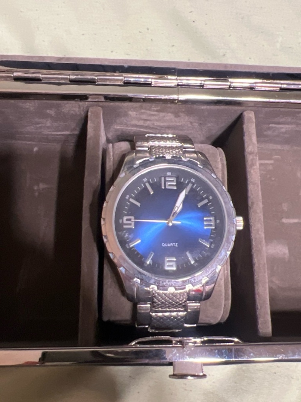 Men's Silver Stainless Steel Watch with Blue Dial